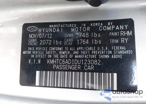 2013 Hyundai Veloster Base W/Black z USA, uszkodzony, nr VIN KMHTC6AD1DU123082